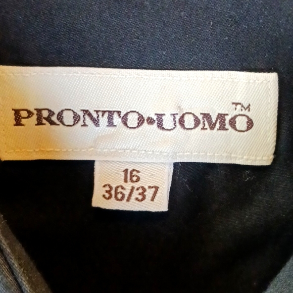 Pronto Uomo Long-Sleeve Button Down, 16 36/37, Black. - Picture 2 of 3